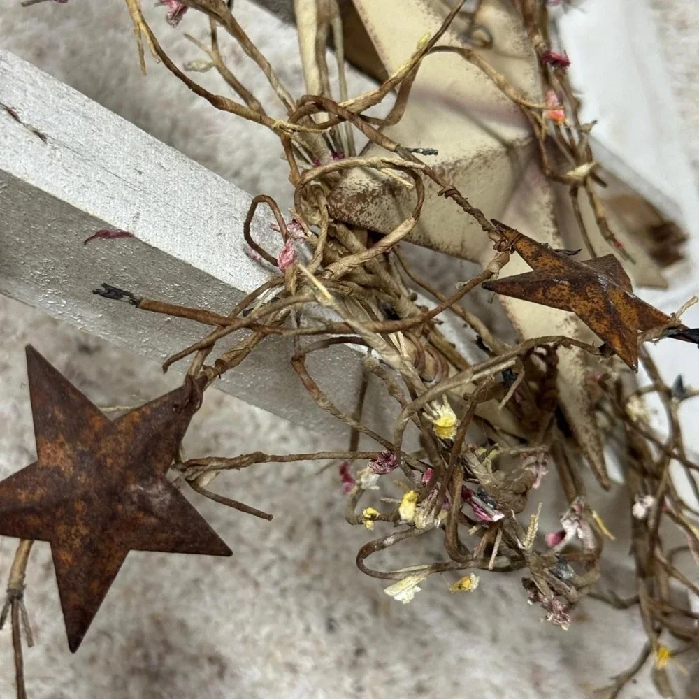Primitive Rustic White Wood Window Frame Wall Decor Barn Star Pip Berry 16x12 - Picture 3 of 8